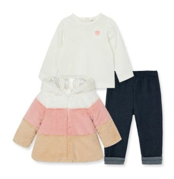 Little Me Toddler Color Block Fur Jacket Set