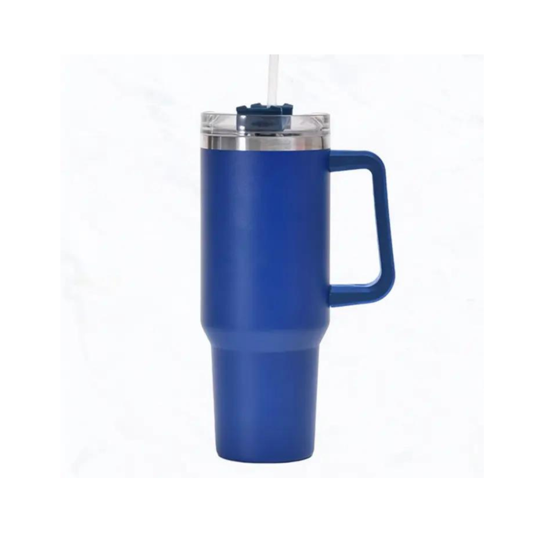 40 oz, Stainless Steel Tumbler with Handle, Straws Include-Royal Blue