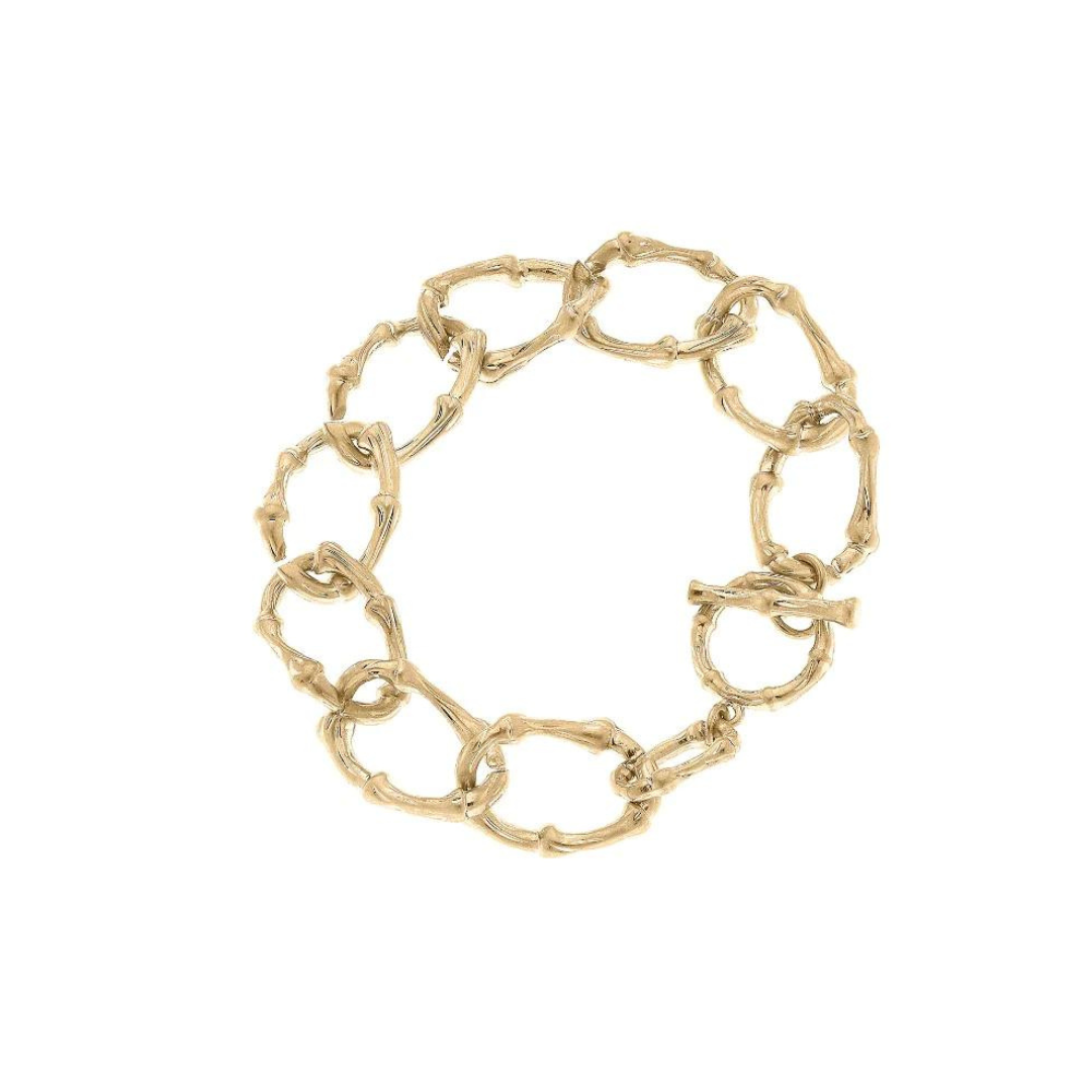 River Oval Bamboo T-Bar Bracelet in Worn Gold