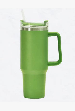 40 oz, Stainless Steel Tumbler with Handle, Straws Include-Green