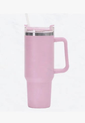 40 oz, Stainless Steel Tumbler with Handle, Straws Include-Light Pink
