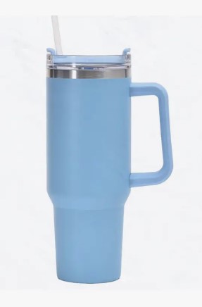 40 oz, Stainless Steel Tumbler with Handle, Straws Include-Pastel Blue