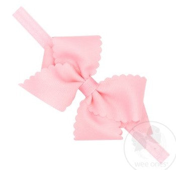 Extra Small Scalloped Edge Grosgrain Bow on Elastic Band