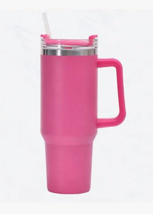 40 oz, Stainless Steel Tumbler with Handle, Straws Include-Fuchsia