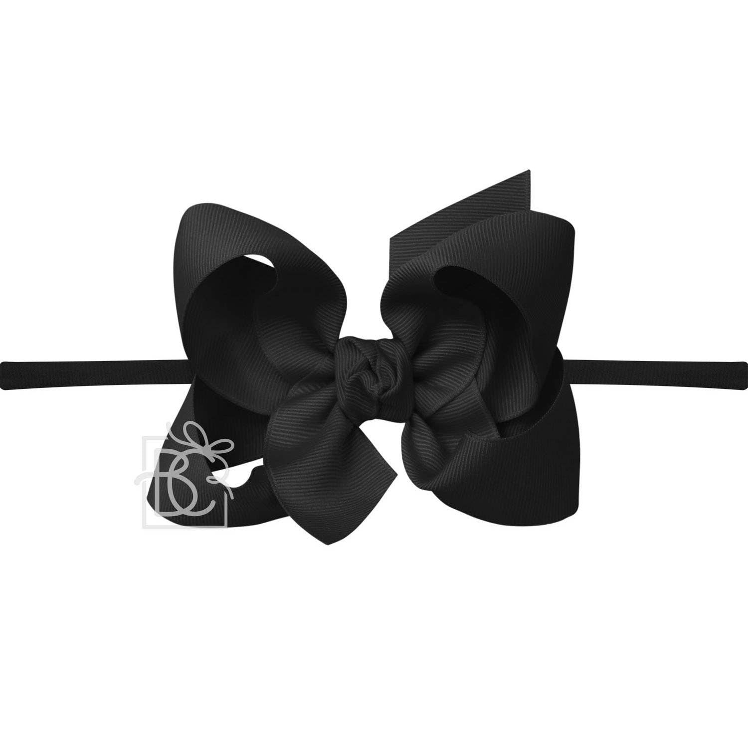 1/4" PANTYHOSE HEADBAND W/SIGNATURE GROSGRAIN BOW: 4.5" Large / BLACK