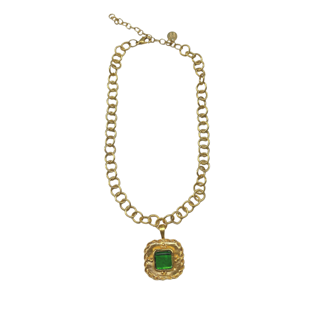 Green French Glass Chain Necklace