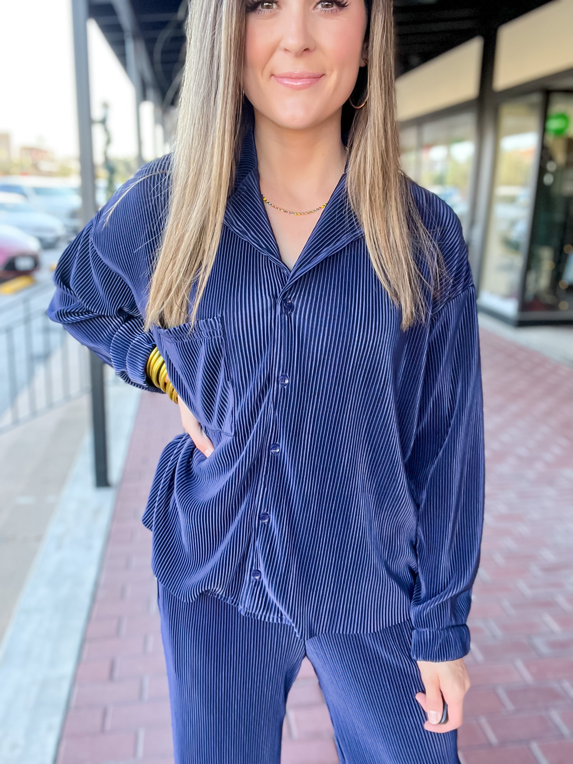 Justice Pleated Button Up Top
