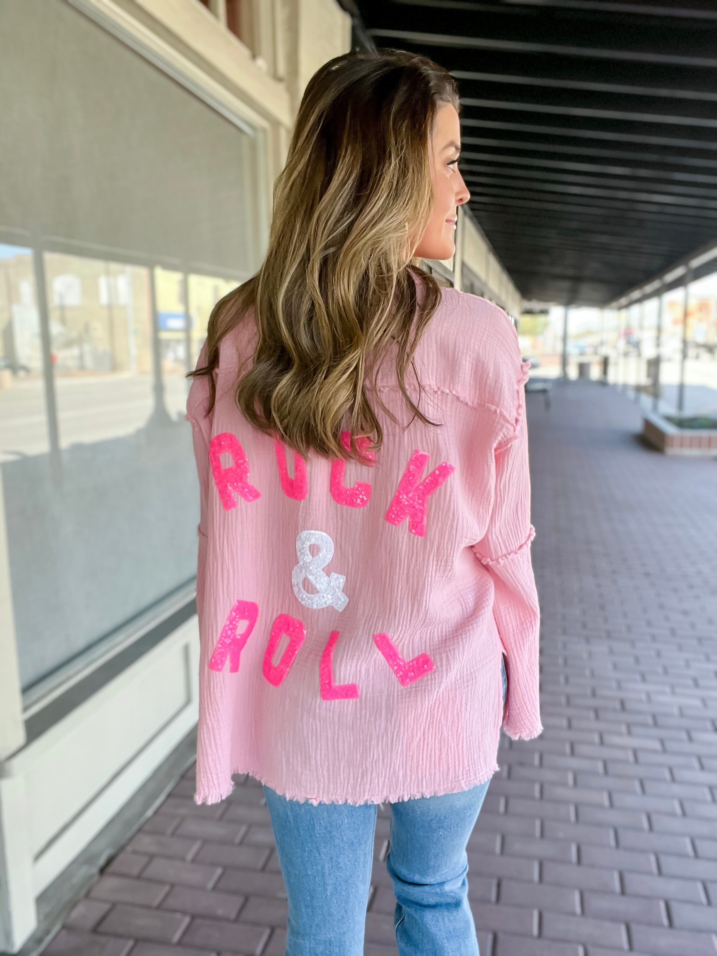 Rock & Roll Sequin Patch Oversize Top