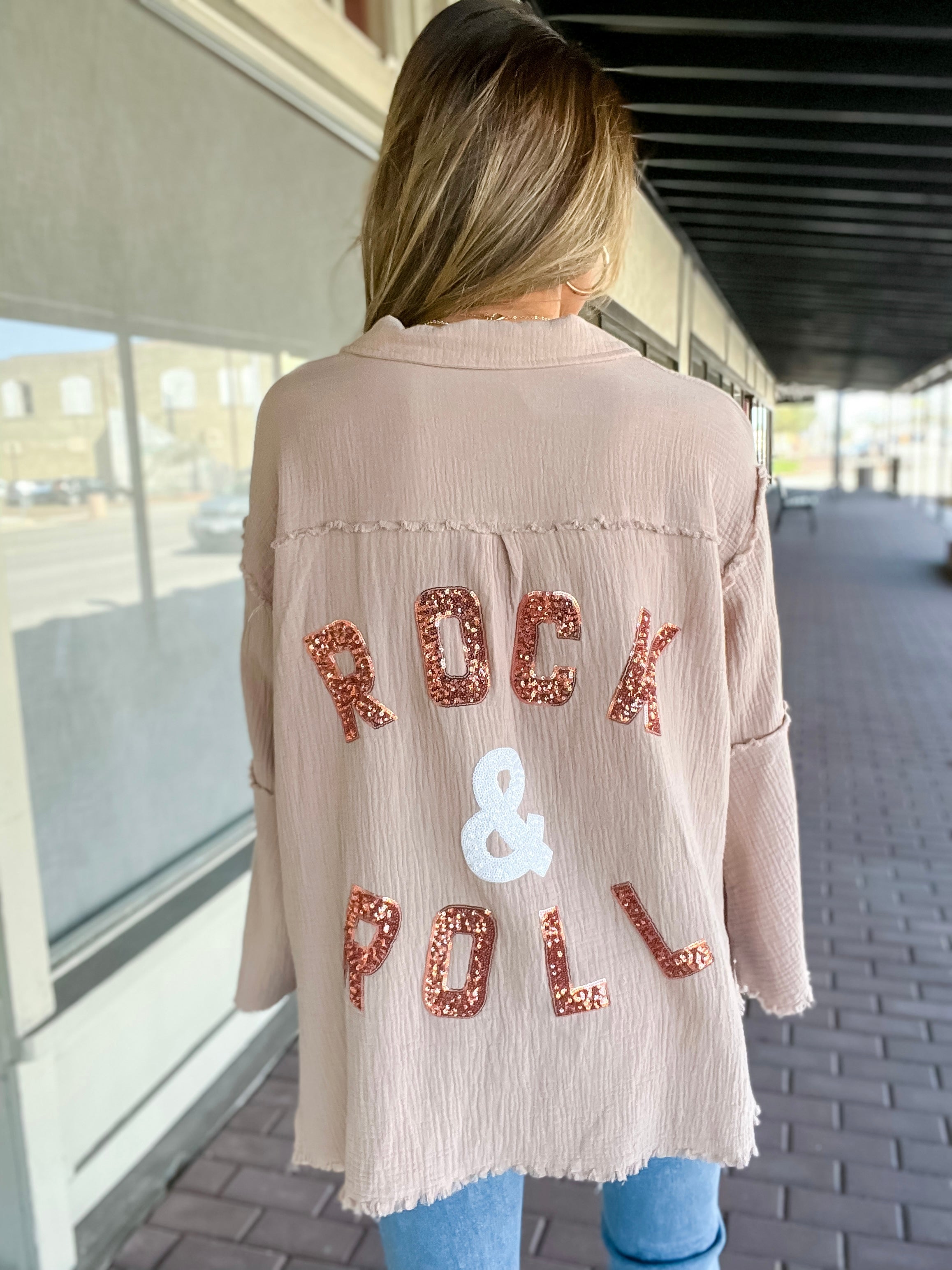 Rock & Roll Sequin Patch Oversize Top