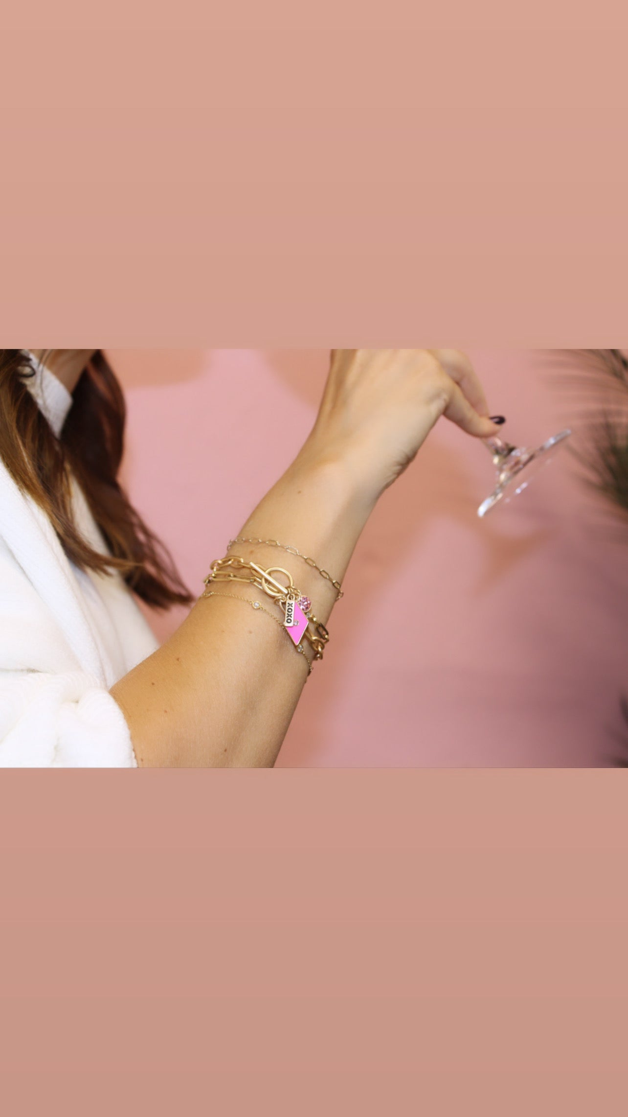 XOXO Bar Hot Pink Diamond And Pink Crystal Bracelet